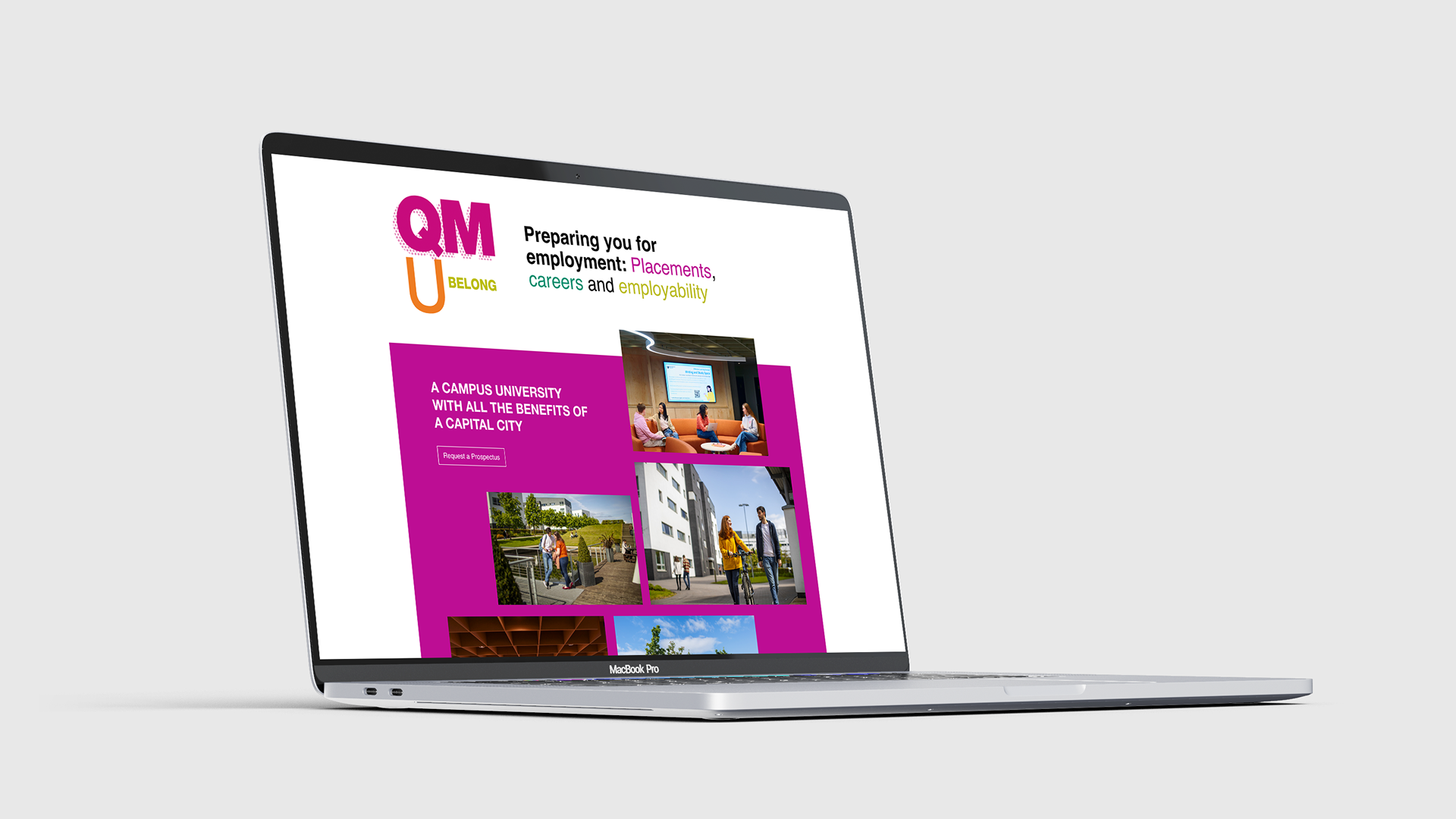 University website on laptop screen
