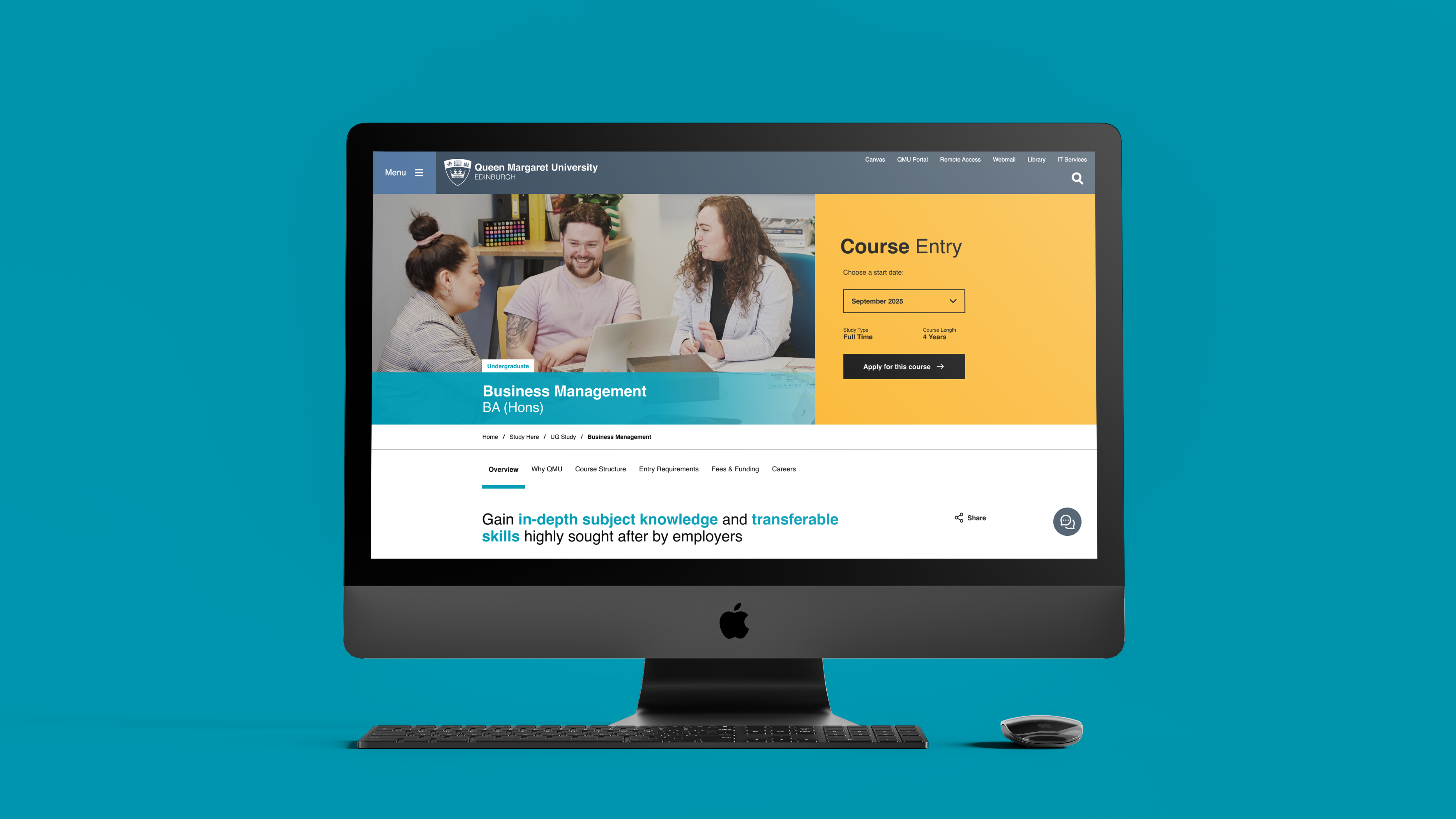 University website design on computer screen